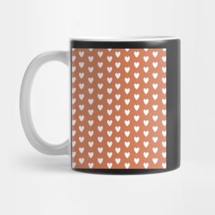 White Hearts, Polka Dots, Pattern on Brown Orange Rust Mug